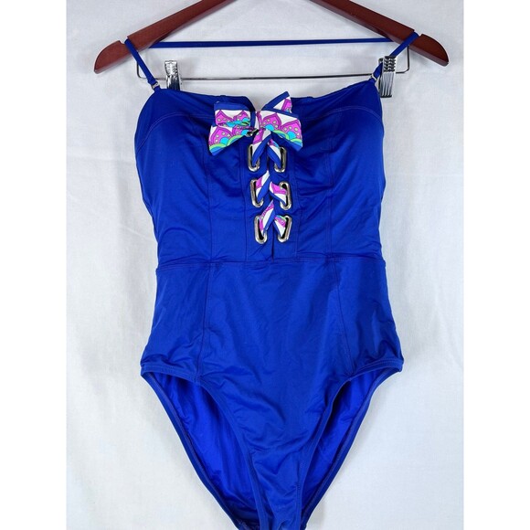 Trina Turk Paradise Bandeau Lace-Up One-Piece Swim Size 8 - Picture 2 of 5